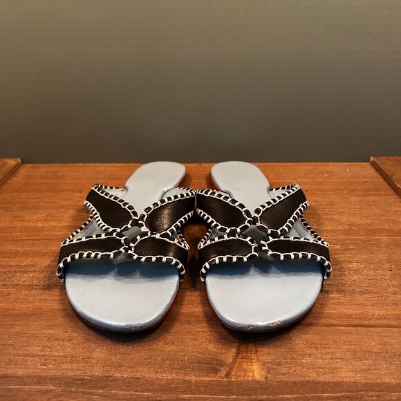 Frances Valentine Womens Meredith Blanket Stitch Slide Sandals Blue Leather 7B - Picture 2 of 8